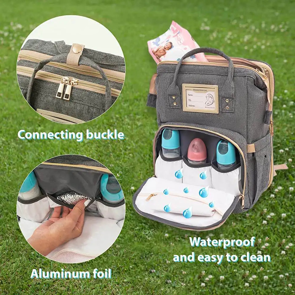 4In1 Multi-Purpose Baby Diapers Bag (Waterproof) With Portable Bed